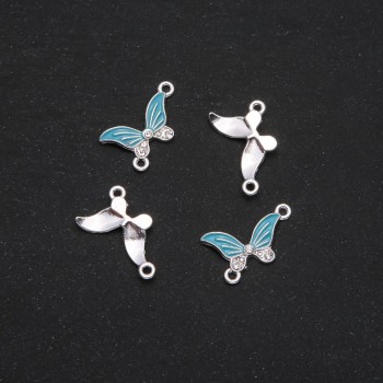 Kovové komponenty – Konektor Motýl s modrým smaltem 24×12 mm, balení 4 ks