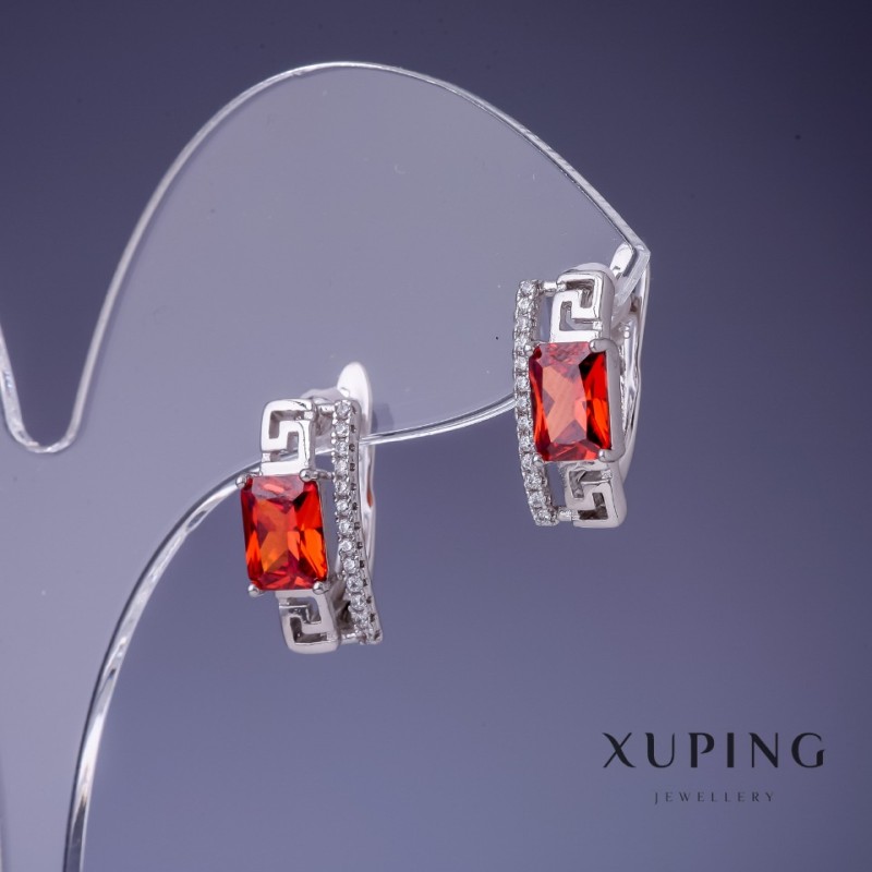 Náušnice Xuping s červenými krystaly 8×15 mm, rhodiované