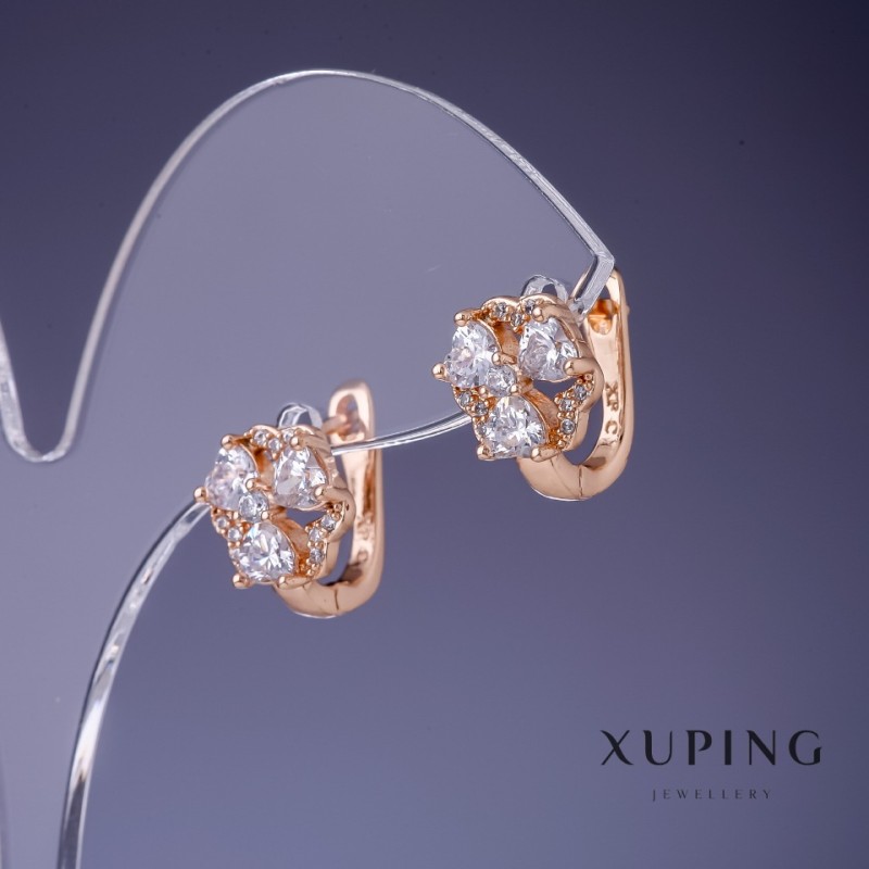 Náušnice Xuping «Třílístek» 14×10 mm pozlacené 18K
