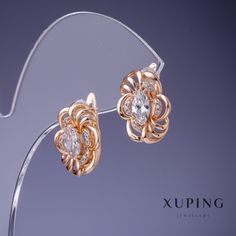 Náušnice Xuping se bílými krystaly 16×12 mm pozlacené 18K