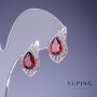 Náušnice Xuping s červenými krystaly 17×12 mm rhodiované