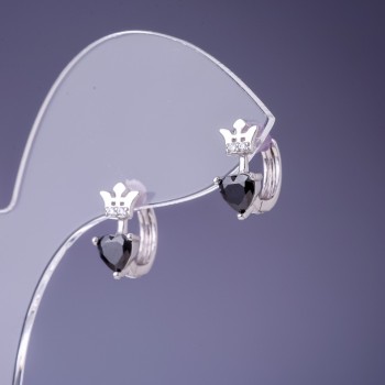 Náušnice Xuping se černými zirkony 12×6 mm rhodiované