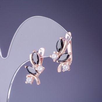 Náušnice s černými krystaly 19×12 mm zlatý kov