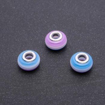 Pandora korálek s pruhem fialovo-modrý, průměr 14×8 mm, vnitřní otvor 5 mm, balení 10 ks