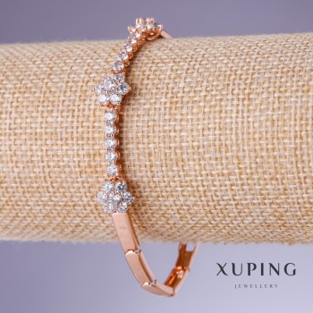 Náramek Xuping s bílými cirkony, tloušťka 4–10 mm, délka 18,5–19,5 cm, pozlacení 18K