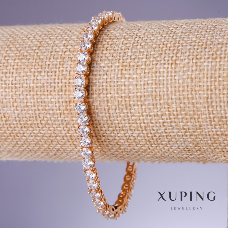 Náramek Xuping s bílými cirkony, tloušťka 4 mm, délka 18–20 cm, pozlacení 18K