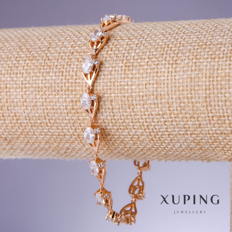Náramek Xuping se bílými cirkony, tloušťka 7 mm, délka 18–20 cm, pozlacení 18K