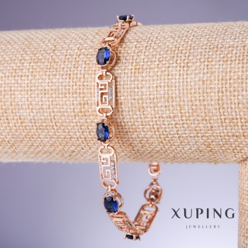 Náramek Xuping se modrými cirkony «Safír», tloušťka 8 mm, délka 18–20 cm, pozlacený 18K