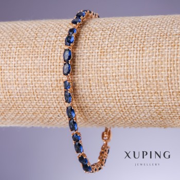 Náramek Xuping se modrými cirkony «Safír», tloušťka 5 mm, délka 18–21 cm, pozlacení 18K