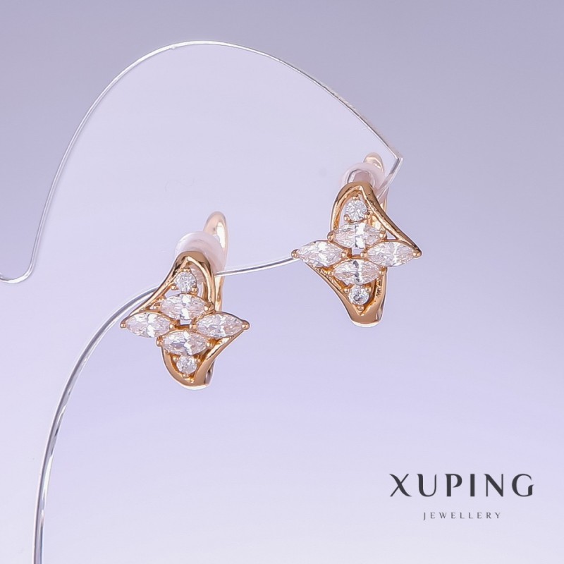 Náušnice Xuping s bílým cirkónem, délka 14 mm, tloušťka 13 mm, pozlacení 18k