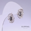 Náušnice Xuping se černými zirkony, délka 17 mm, tloušťka 12 mm, rhodiované
