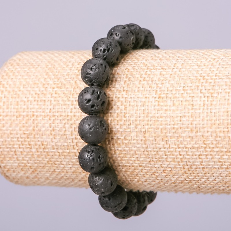 Náramek z přírodního lávového kamene – kuličky, průměr 8 mm, délka 18 cm, na gumičce
