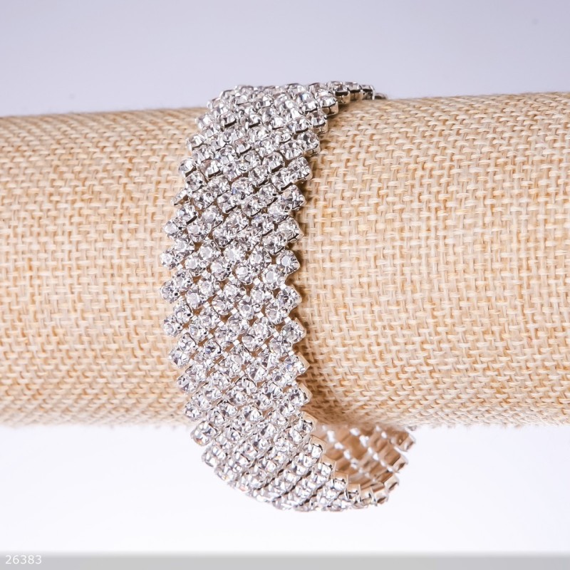 Náramek se štrasami „bílý“, šířka 23 mm, délka 19 cm „stříbro“