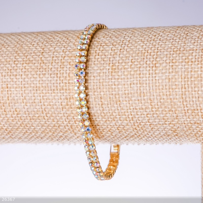 Náramek se štrasami dvouřadový «chameleon», šířka 5 mm, délka 19 cm, zlaté provedení