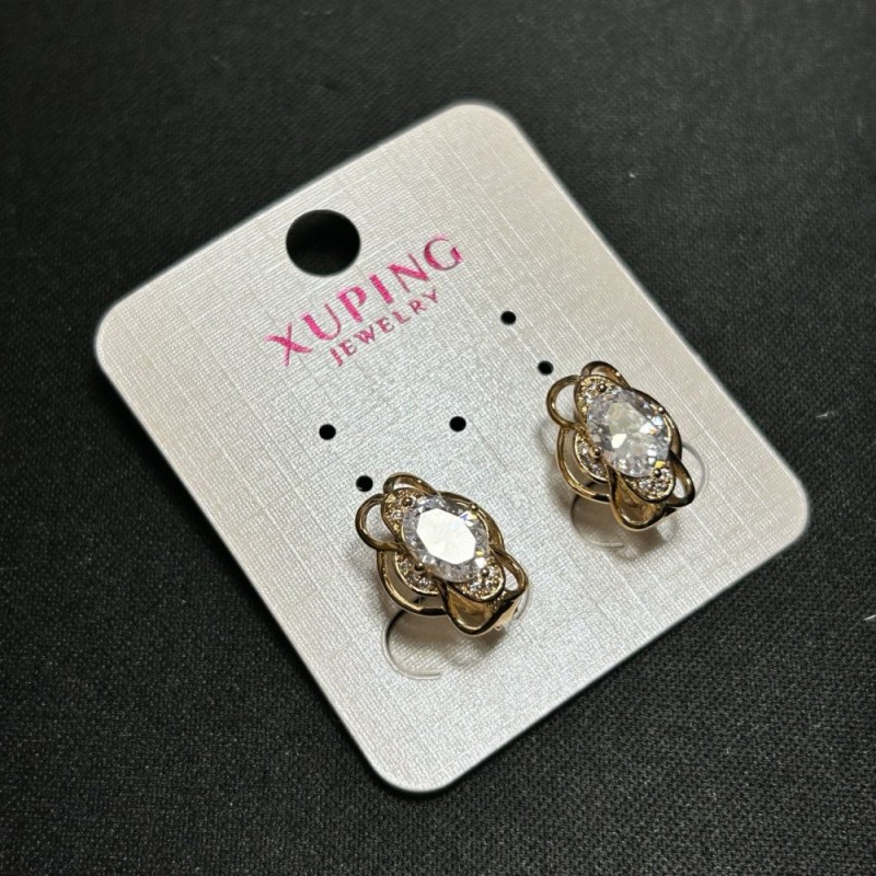 Náušnice Xuping s bílým cirkónem 10×15 mm, pozlacené 18K