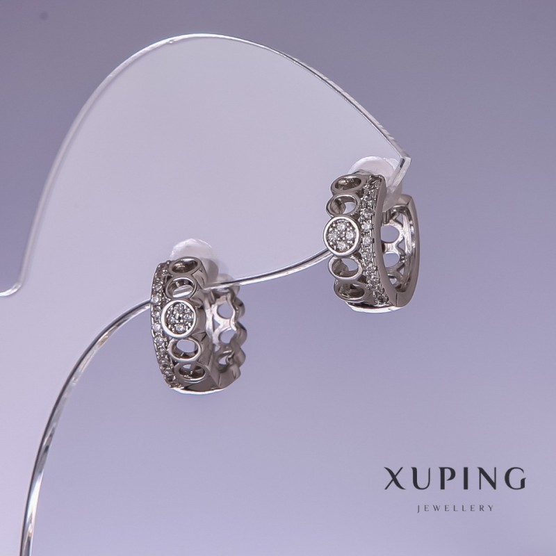 Náušnice Xuping se bílými štrasovými kamínky 5×12 mm rhodiované