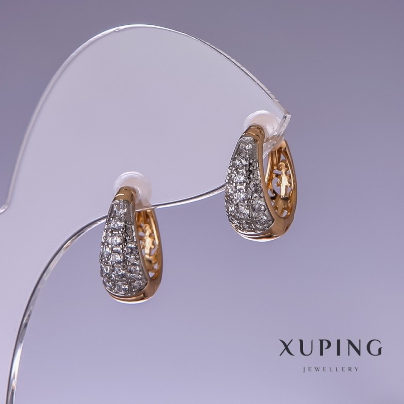Náušnice Xuping se bílými štrasami 6×15 mm – pozlacené 18K