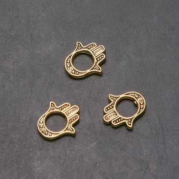 Kovové komponenty s motivem dlaně Pandora, průměr 16 mm a 8 mm, délka 17 mm, balení 20 g, 14 ks (+-)