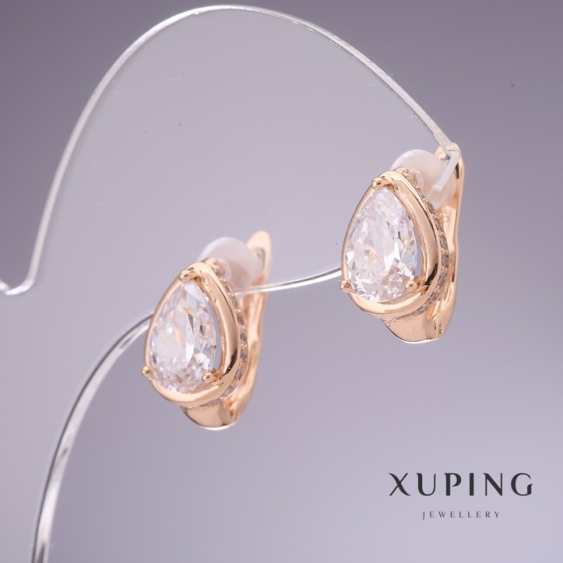 Náušnice Xuping se bílými zirkony 'Kapka' 13×9mm pozlacené 18K