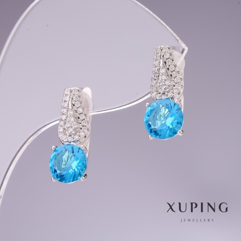 Náušnice Xuping se světle modrými zirkony Topaz 17×8 mm rhodiované