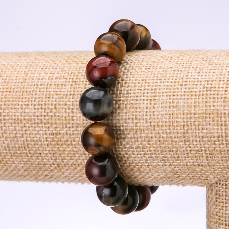Náramek z býčího oka, sokolího oka a tygřího oka, průměr 12 mm, obvod 18 cm, na elastické gumičce