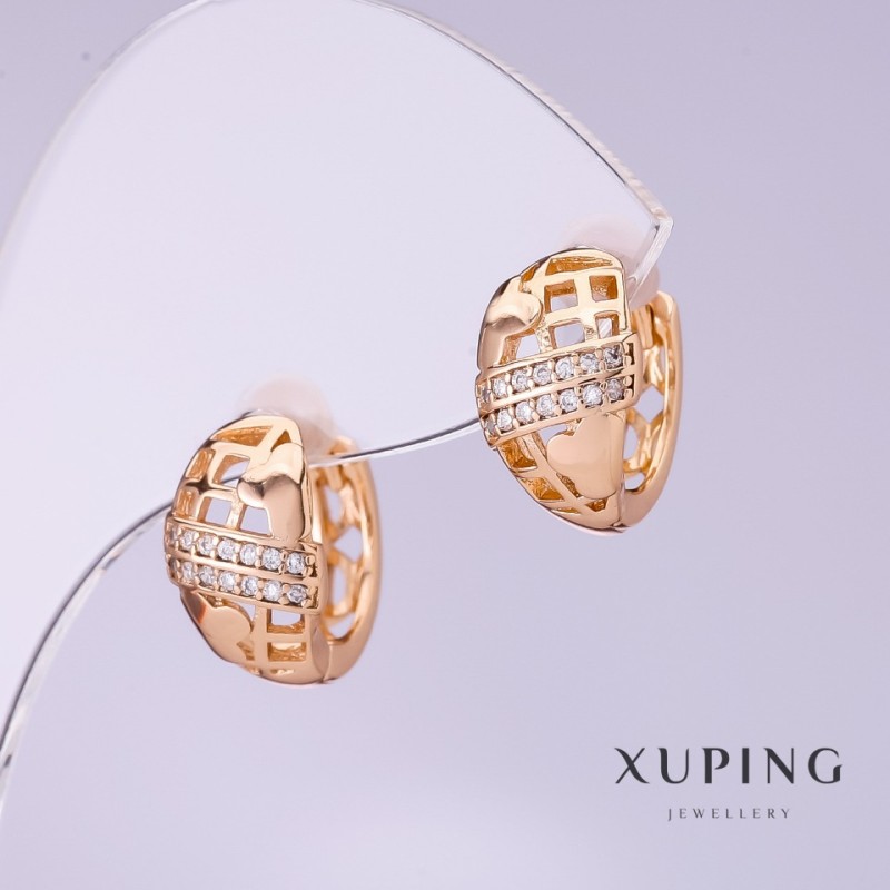 Náušnice Xuping se bílými štrasovými kameny, průměr 8 mm, délka 13 mm, pozlacení 18K