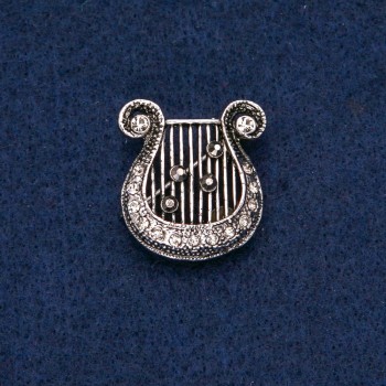 Brož Líra 25 × 23 mm s tmavými štrasami a tmavým kovem