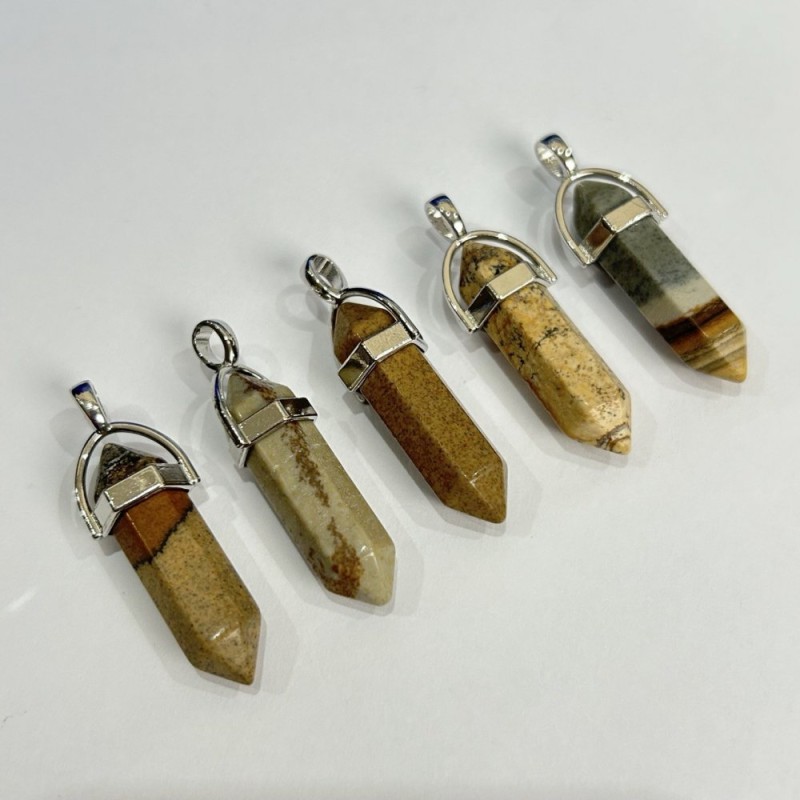 Šestiúhelníkový přívěšek z krajinného jaspisu 40×8 mm+