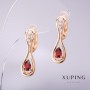 Náušnice Xuping s červeným kamenem, pozlacené 18K, 25×8 mm