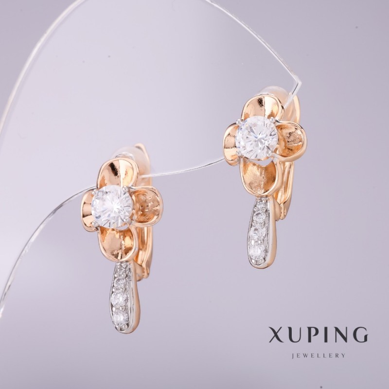 Náušnice Xuping s bílými kameny 20×10 mm pozlacení 18K