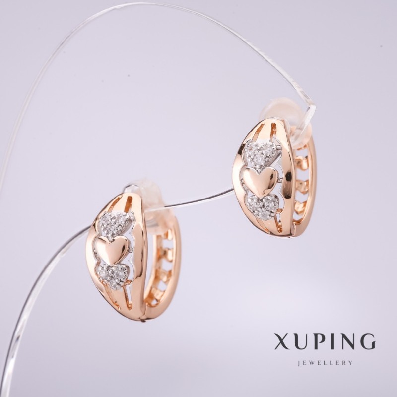 Náušnice Xuping s bílými štrasami 14×7 mm pozlacené 18K