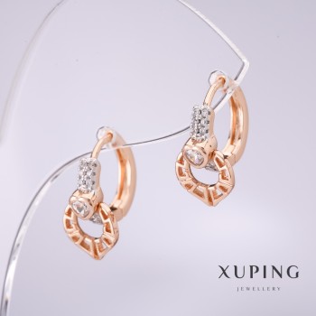 Náušnice Xuping se bílými štrasovými kamínky, 13×9 mm, pozlacení 18K