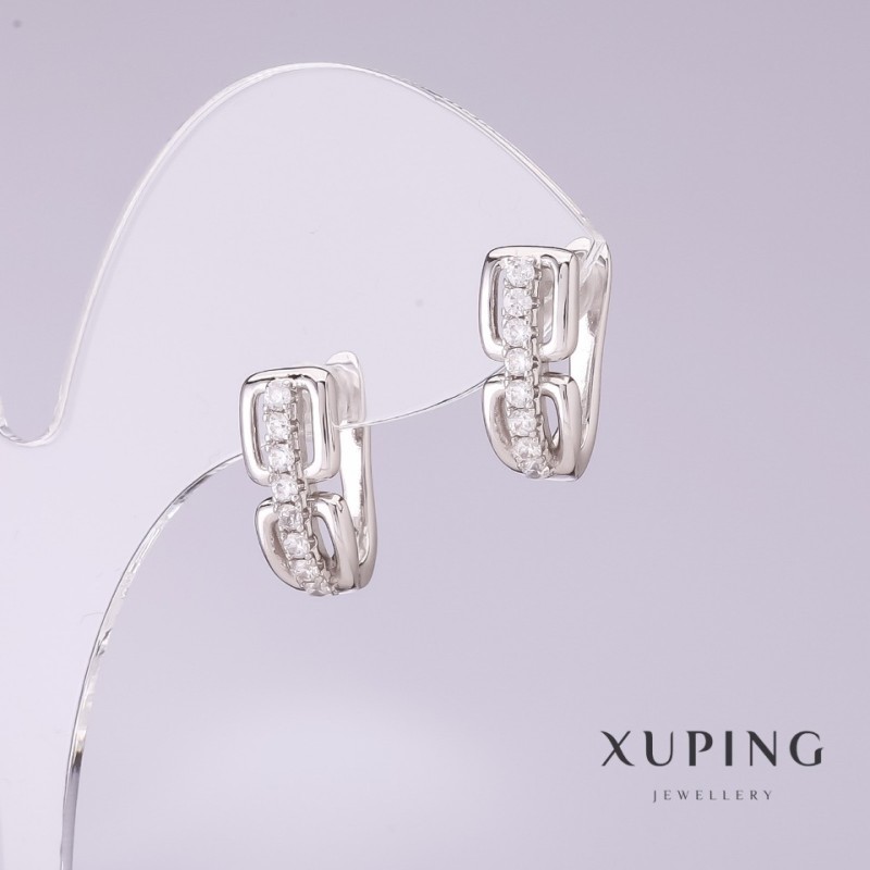 Náušnice Xuping s bílými štrasovými kamínky 15 × 7 mm rhodiované