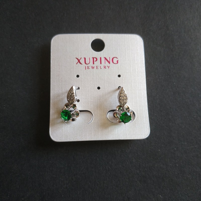 Náušnice Xuping se zelenými cirkony 17×13 mm, rhodiované pokovení