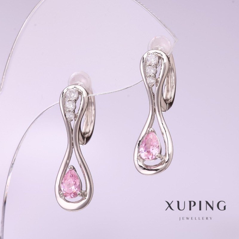 Náušnice Xuping s růžovým kamenem 25×8 mm rhodiované