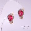 Náušnice Xuping s kamenem malinové barvy 10×14 mm, pozlacené 18K