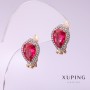 Náušnice Xuping s kamenem malinové barvy 10×14 mm, pozlacené 18K