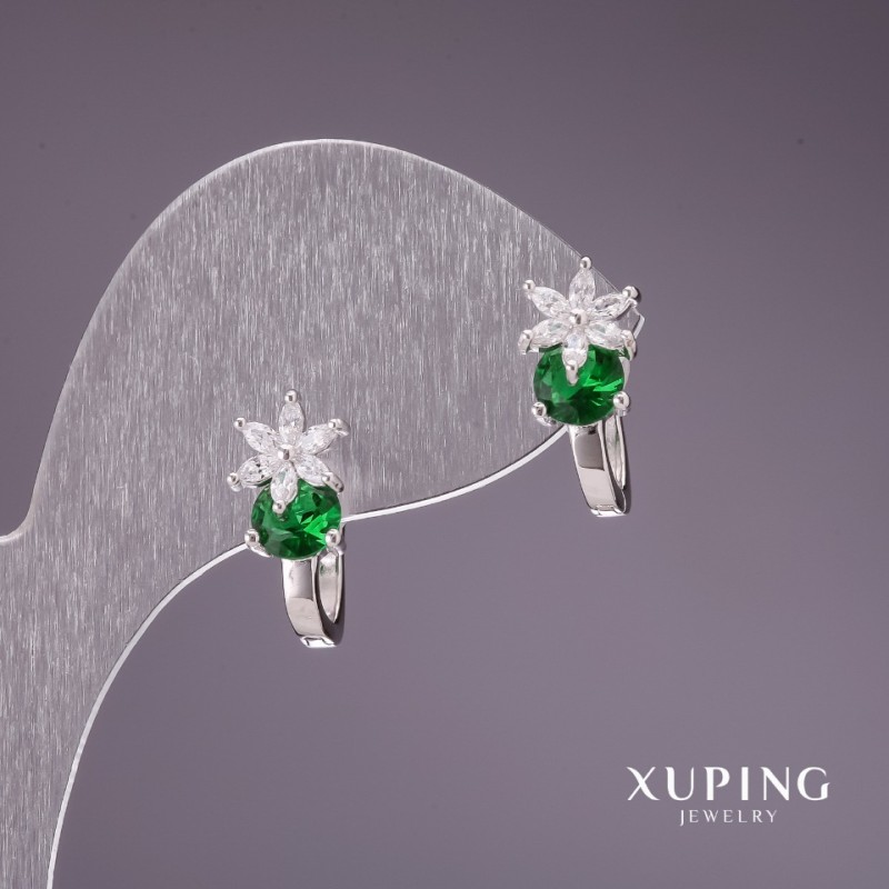 Náušnice Xuping se zelenými kameny 17×7 mm rhodiované
