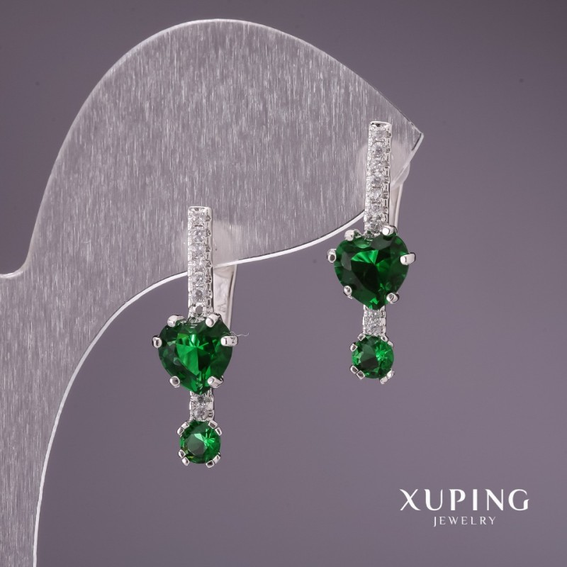 Náušnice Xuping se zelenými kameny 24×8 mm rhodiované