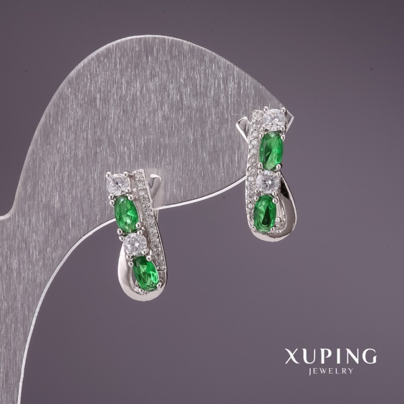 Náušnice Xuping se zelenými kameny 16×7 mm rhodiované