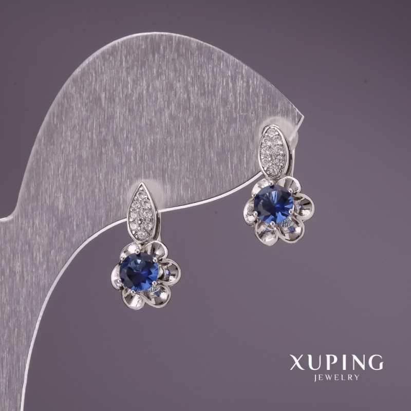 Náušnice Xuping se modrými kameny, rhodiované, 17 × 9 mm