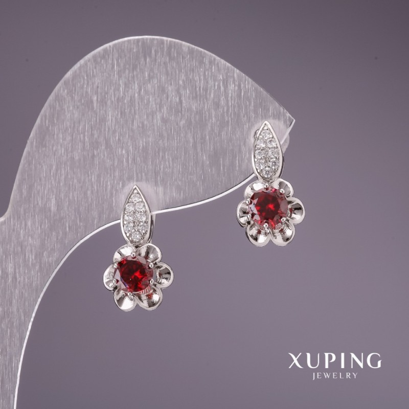 Náušnice Xuping se červenými kameny 17×9 mm rhodiované