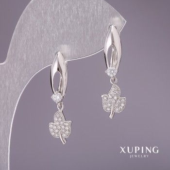 Náušnice Xuping s bílými kameny 27×8 mm rhodiované