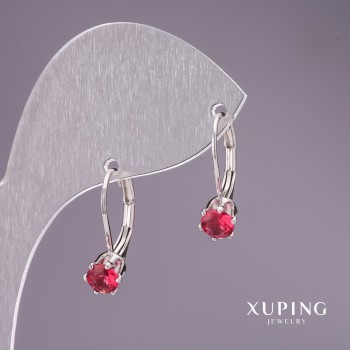 Náušnice Xuping s červenými kameny 18×6 mm rhodiované