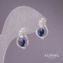 Náušnice Xuping se modrými kameny 16×10 mm rhodiované