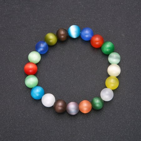 Náramek z kočičího oka, různobarevný, hladké kuličky, průměr 10 mm, délka 18 cm na elastické šňůrce