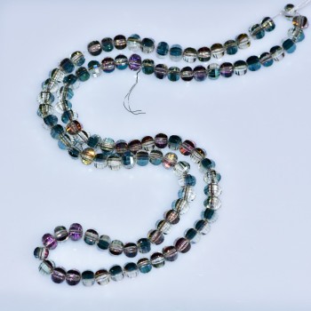 Krystalové korálky Swarovski stylu, světle hnědé, brusované kuličky s povlakem zelený benzín, průměr 5×4 mm, délka šňůry 4 cm