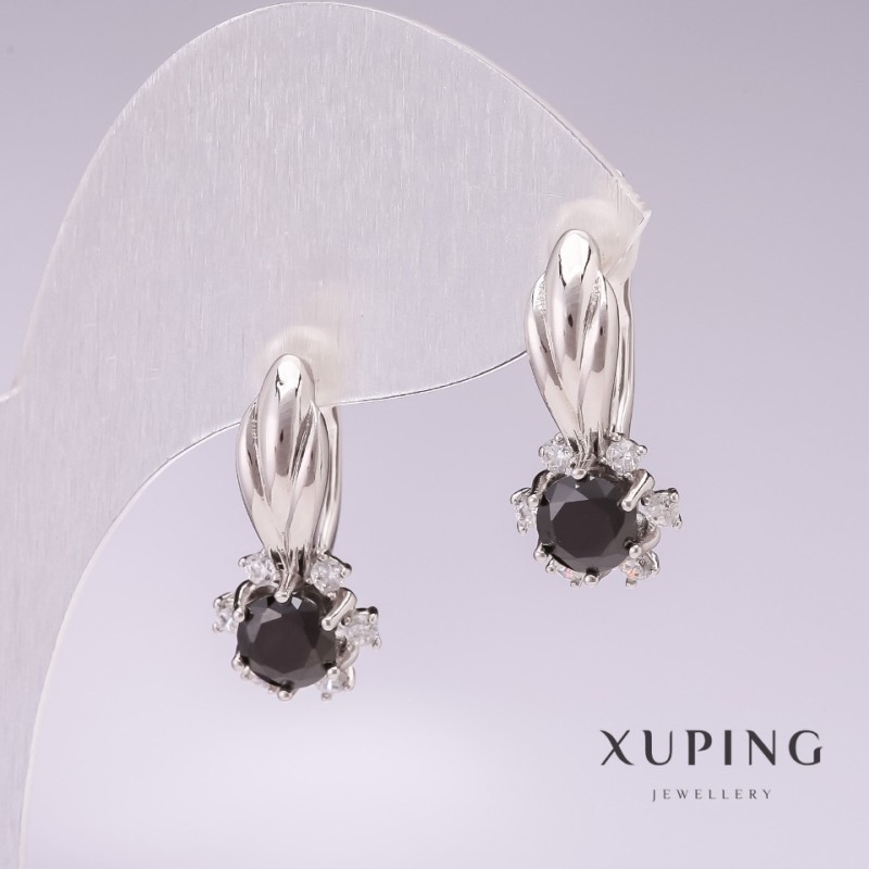 Náušnice Xuping rhodiované se černými kameny 21×10 mm