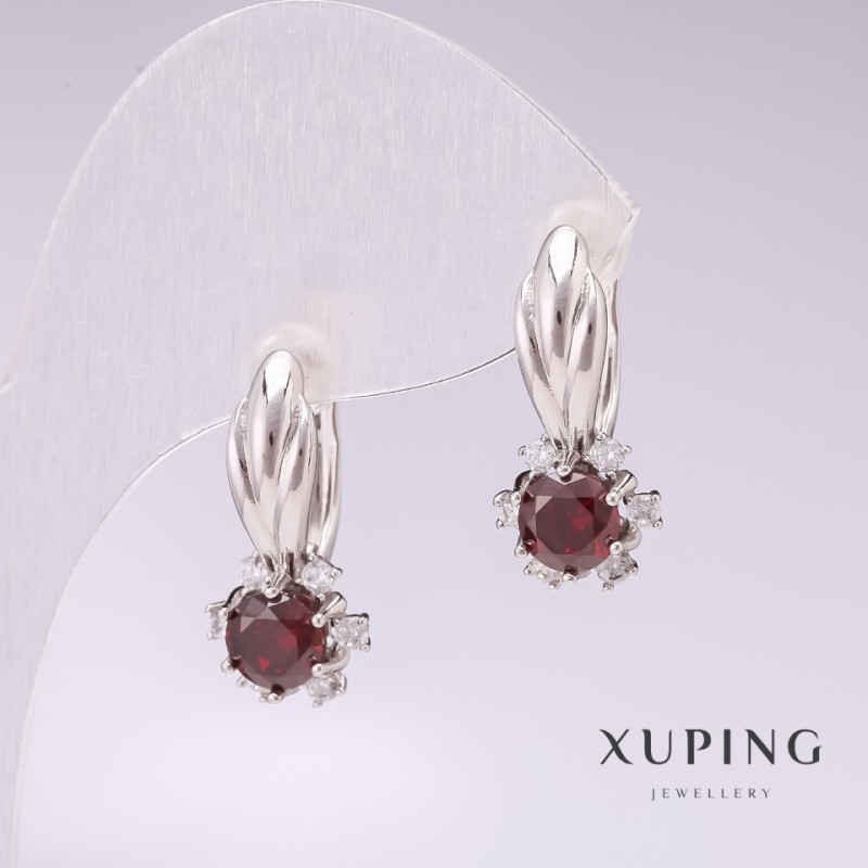 Náušnice Xuping rhodiované s červenými kameny 21×10 mm