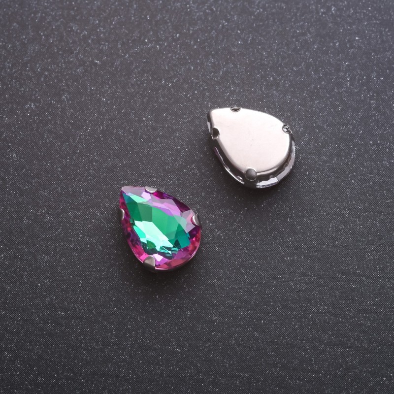 Šitý krystal Kapka 10 × 14 mm zeleno-malinový